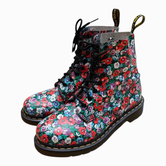 Dr. Martens Pascal Floral Poppy Combat Boots - Picture 2 of 12